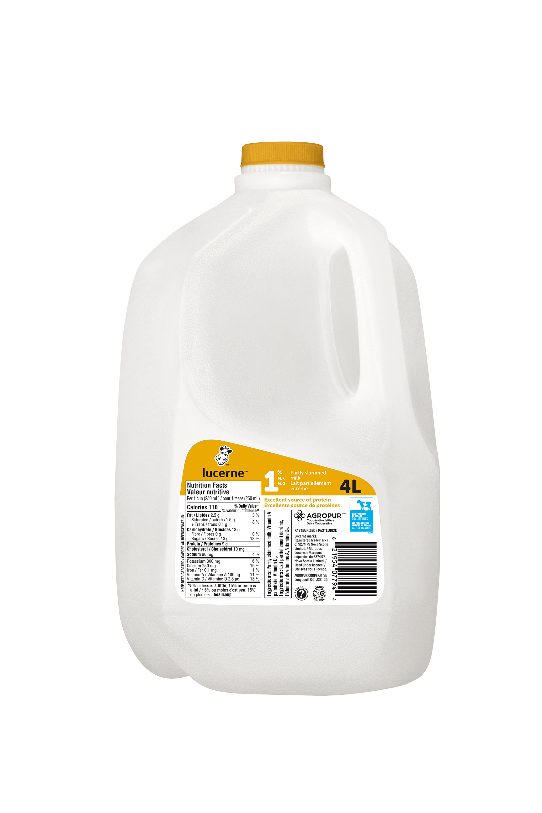 【milk】 4L LUCERNE MILK 1% JUG | Agropur Solutions